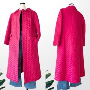 Vintage Bright Pink Long Quilted Puffer Coat